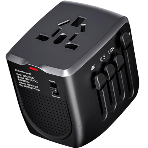 International Travel Adapter Voltage Converter Steps Down 220V to 110V for Cell Phones, Laptops, and Curling Irons, US to UK, Europe, Australia, and More Than 200 Countries(Black)