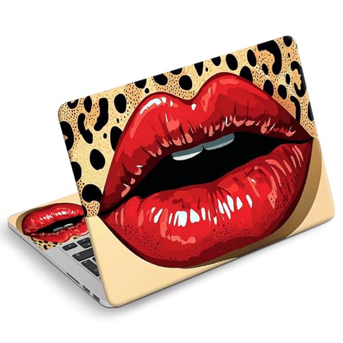 Universal Laptop Skin Sticker Decal, Compatible with MacBook HP Dell Lenovo 12"-15.6", Reusable Vinyl Notebook Cover 3PCS Set, High-Recognition Film-Red Lips Leopard Print Pop Art - color: Red Lips Leopard Print Pop Art