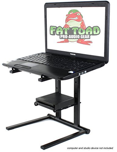 Fat Toad Folding DJ Laptop Stand (QuickNEST Series) with Sub-Tray Shelf – TableTop Rack For Mixer, iPad, Controller, Tablet, Stage Booth or Studio Use
