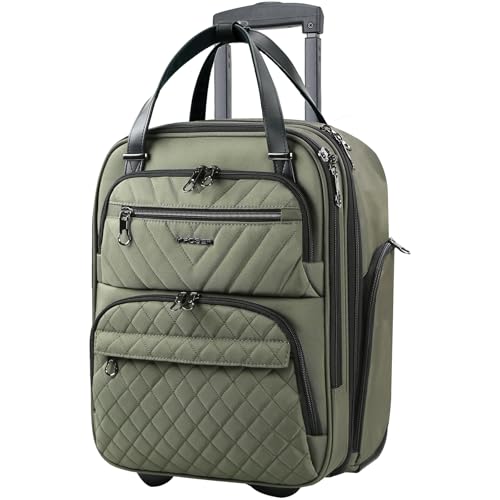 KROSER Carry On Underseat Multi-functional, 16-inch Underseater Lightweight Overnight Suitcase for Women, Olive - color: Olive