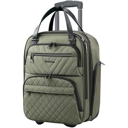 KROSER Carry On Underseat Multi-functional, 16-inch Underseater Lightweight Overnight Suitcase for Women, Olive - color: Olive