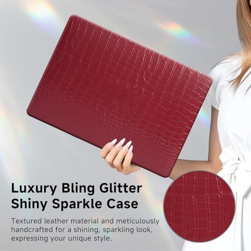 Funut for MacBook Air 13.6 inch Case M5 M4 M3 M2 2022-2024 2025 2026 Release A3449 A3240 A3113 A2681 with Touch ID, Crocodile MacBook Air 13 M5 Leather Hard Shell Case & Keyboard Cover,Red - color: 01Red Wine, size: 2022-2026 MacBook Air 13.6 inch M2 M3 M
