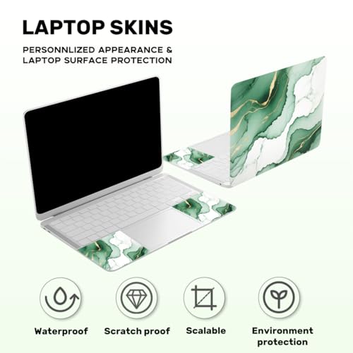 Laptop Skin Sticker Decal PVC Vinyl Sticker Notebook PC Protector Waterproof Scratch Resistant Laptop Skin for 12.1 13 13.3 13.6 14 15 15.3 16 Inch Green Marble with Gold Accents - color: Green Marble