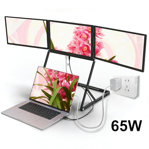 14-Inch WUXGA IPS 60Hz Triple Portable Monitor Extender | for 13–16”Laptops,Stable Bracket with Anti-Pinch Design,Aluminum Alloy,USB-C & H/D Interface,Suitable for Travel,Home Office