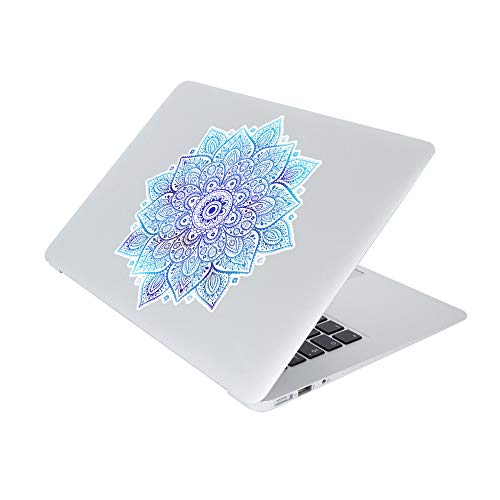 Mandala Laptop Sticker Decal - Removable Waterproof White Vinyl Decals Stickers - Mandalas Blue Sticker Starry Night Partial Skin Compatible with Computer MacBook Air Pro 13 15 inch Mac - color: Sky Blue on White Material (for Darker Laptop)
