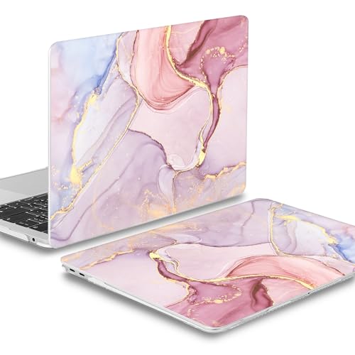 Mektron for MacBook Air 13 inch Case 2020 2019 2018 Release A2337 M1 A2179 A1932 with Retina Display Fits Touch ID, Plastic Hard Shell & Keyboard Cover & Screen Protector & Webcam Cover, Pink Marble - color: Pink Marble
