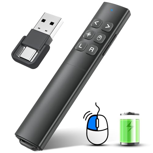 Presentation Clicker with Air Mouse - USB C Wireless Presenter Remote Clicker with Pointer, RF 2.4GHz PowerPoint Clicker for Presentation - color: Black