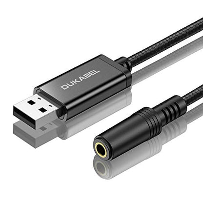 DUKABEL USB Audio Adapter, USB to 3.5mm Aux Adapter for Headset, TRRS Microphones, USB External Sound Card Converter for PC, PS4, PS5[240CM/6.6FT] - size: 2.4Meters