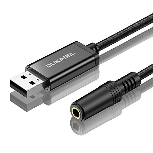 DUKABEL USB to 3.5mm Jack Audio Adapter, 45 inch TRRS USB-A to Headphone AUX Adapter Built-in Chip External Stereo Sound Card for Computer PS4 PS5 - Black - size: 45 inch / 120cm