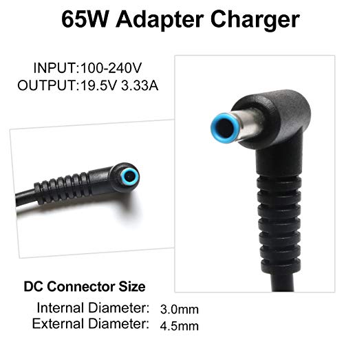 Replacement for HP Laptop Charger 65W 45W Computer Wire | 19.5V 3.33A Smart Blue Tip Power Adapter for HP Pavilion x360,Envy 11 13 15,EliteBook, Chromebook,Spectre,Stream 11 13 14
