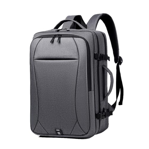 Lightweight Business Laptop Backpack, Large Expandable Travel Backpack | with USB Charging Port, Durable Casual Commuting Rucksack with Luggage Strap and Multi-Compartment - color: Gray