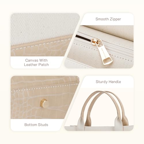 Missnine Tote Bag Canvas Laptop Bag 15.6 inch Briefcase for Women Large Capacity Handbag for Office, College, Travel (Croc-embossed Light Khaki) - color: Classic Light Khaki