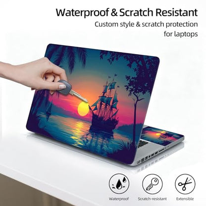 Universal Laptop Skin Sticker Decal, 12"-15.6" Aesthetic Vinyl Wrap, Pirate Ship Ocean Sunset Waterproof Notebook Cover Art Protector for MacBook HP Dell Lenovo, Fits 13" 14" 15" 15.6" - color: Pirate Ship Ocean Sunset
