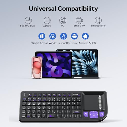 K809 Mini Wireless Keyboard with Touchpad, 2.4G + Bluetooth Dual Mode. Aluminum Frame, Rechargeable and Compact for iPad, Mac, Windows & Android. Ideal for Travel, Office and Home Use (Black). - color: black