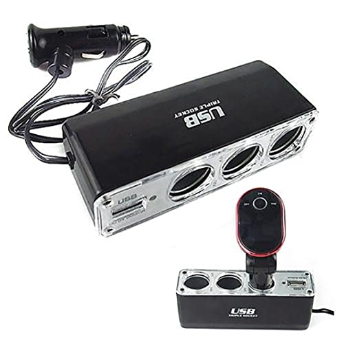 1PC Cigarette Lighter Adapter 12v 3-Socket Power Splitter Dc Outlet with USB Ports Multifunction Car Cigarette Lighter Power Plug(Black),, Standard