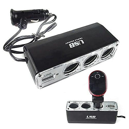 1PC Cigarette Lighter Adapter 12v 3-Socket Power Splitter Dc Outlet with USB Ports Multifunction Car Cigarette Lighter Power Plug(Black),, Standard