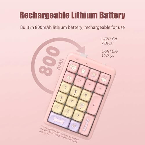 Wireless Number Pad Keyboard Mechanical Numpad Numeric Keypad for Laptop | Bluetooth Creamy 10 Key RGB Portable Cute Financial Accounting Rechargeable for Windows, PC, BT5.0/2.4G, Pink S21 - color: Pink