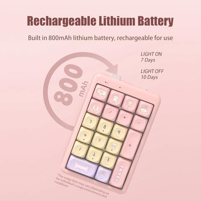 Wireless Number Pad Keyboard Mechanical Numpad Numeric Keypad for Laptop | Bluetooth Creamy 10 Key RGB Portable Cute Financial Accounting Rechargeable for Windows, PC, BT5.0/2.4G, Pink S21 - color: Pink