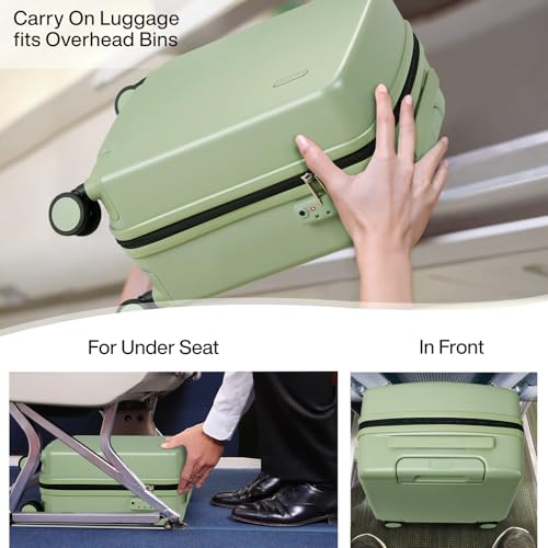 Hanke 16 Inch Underseat Small Carry On Luggage, Hard Shell with TSA Lock | PC Hard Shell, 14" Padded Laptop Pocket, Multi-Compartment, 8 Spinner Wheels, Lightweight, Short Trip - color: Bamboo Green, size: 16 Inch