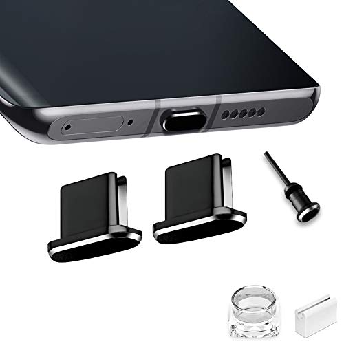 USB C Port Cover Plugs Metal Anti Dust Cap Protectors 2 PCS Compatible with Samsung Galaxy S24/S23/S22/S21 MacBook Pro Air (Black) - color: Black