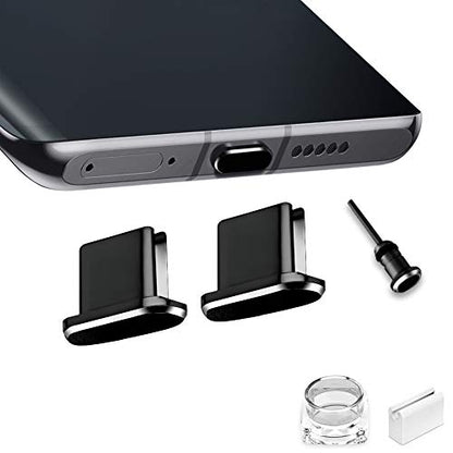 USB C Port Cover Plugs Metal Anti Dust Cap Protectors 2 PCS Compatible with Samsung Galaxy S24/S23/S22/S21 MacBook Pro Air (Black) - color: Black