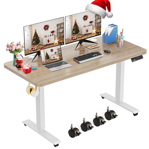 farexon Electric Standing Desk Adjustable Height, 48 x 24 inch Sit Stand Desk with Wheels, 4 Memory Heights, 27''-46'' Lifting Range Stand up Desk for Home Office(Oak Gray) - color: Oak Grey, size: 48 x 24''