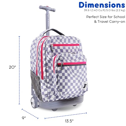 J World Sundance Laptop Rolling Backpack for Girls Boys. Roller Bookbag with Wheels, 20 Inch, Lavender Checkers - color: Lavender Checkers