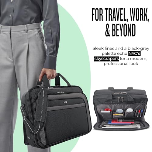 Solo New York Briefcase - Laptop Carrying Bag for Women & Men, Brief for Travel & Work, Front Zippered Pocket, Adjustable Shoulder Strap, Fits 17.3" Computer - Empire, Black