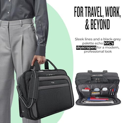 Solo New York Briefcase - Laptop Carrying Bag for Women & Men, Brief for Travel & Work, Front Zippered Pocket, Adjustable Shoulder Strap, Fits 17.3" Computer - Empire, Black