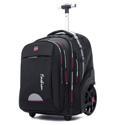 WMHYLYH Waterproof Rolling Backpack for Women and Men, Laptop Backpack with Wheels for Adults, Carry on Backpack with Large Wheels for Travel and Business Commuter (Black, 22inch) - color: Black, size: 22 inches