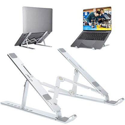 Laptop Stand Foldable Aluminum Alloy Lightweight Portable Adjustable Height Angle for 15.6 Inch Laptop Notebook Computer Stand with Anti Skid Silicone Pads