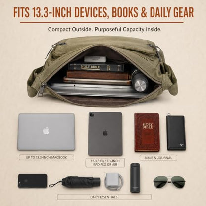 Rfid Crossbody Messenger Bag with Water Bottle Holders, 13 inch Laptop Shoulder Bag, Sling Satchel Purse w/Built-in Wallet - color: Army Green