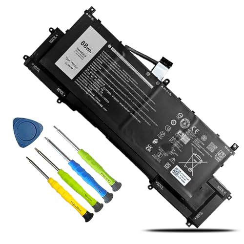 88Wh TVKGH Laptop Battery Replacement for Dell Latitude 9510 9520 & 9520 2-in-1 Series Notebook N7HT0 V5K68 0HYMNG N2NLL 08NFC7 089GNG 0PKW00 11.4V 7334mAh - size: 10.39*5.51*0.41inch TVKGH