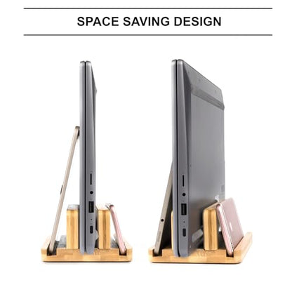S&A WOODCRAFT 3 Slots Bamboo Wood Vertical Laptop Stand, Adjustable Wooden Laptop Holder, Non-Slip Laptop Dock Compatible with Apple MacBook, Microsoft Surface, Gaming Laptops, IPad, Tablets - color: Natural Bamboo, size: 3 Slots