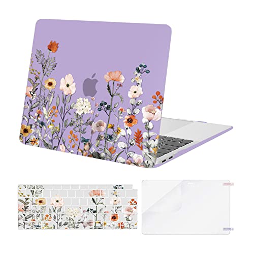 MOSISO Compatible with MacBook Air 13 inch Case M1 2022-2018, Purple | Retina Display, Plastic Garden Flowers Hard Shell&Keyboard Cover&Screen Protector, Release A2337 M1 A2179 A1932 - color: Purple