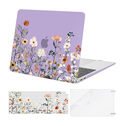 MOSISO Compatible with MacBook Air 13 inch Case M1 2022-2018, Purple | Retina Display, Plastic Garden Flowers Hard Shell&Keyboard Cover&Screen Protector, Release A2337 M1 A2179 A1932 - color: Purple