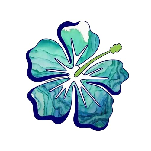 MAKTEM Hibiscus Tropical Flower Stickers Decal for Car, Large Hawaiian Flower Holographic Vinyl Sticker for Trunk, Window, Bumper, Side, (Blue) - color: Blue