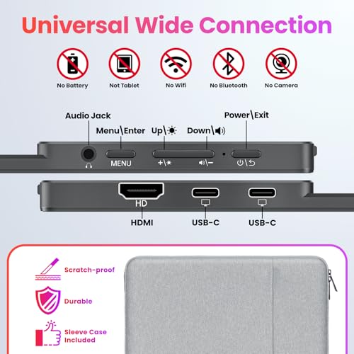 Upperizon Portable Monitor 15.6 inch FHD 90% sRGB 60Hz HDR HDMI USB-C Travel Monitor for Laptop MacBook PC Surface PS5 Xbox, External Display with Kickstand & Speakers, VESA Compatible - size: 15.6