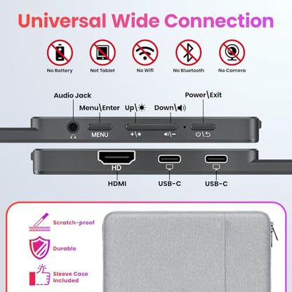 Upperizon Portable Monitor 15.6 inch FHD 90% sRGB 60Hz HDR HDMI USB-C Travel Monitor for Laptop MacBook PC Surface PS5 Xbox, External Display with Kickstand & Speakers, VESA Compatible - size: 15.6
