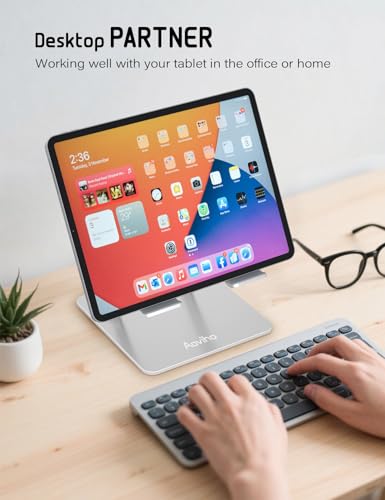 Aoviho Tablet Stand for Desk,Adjustable Tablet Holder,Silver | Stable Aluminum Design, Fits iPad Pro/Air/Mini & Samsung Tablets, Adjustable Viewing, Ideal for Office & Home - color: Silver