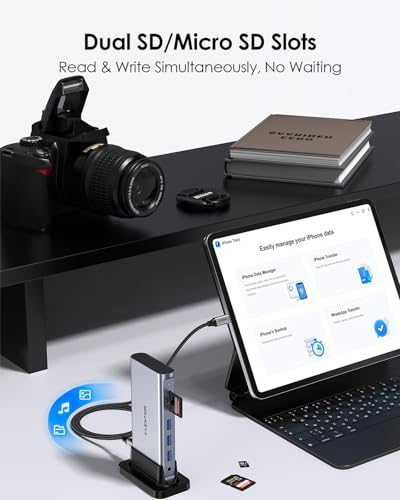 LENTION 11-in-1 USB C Docking Station with Detachable 3.3ft Long Cable, 4K@60Hz HDMI, 100W PD, Ethernet, USB 3.0, SD/TF, Vertical Design for MacBook Pro/Air/Neo, Dell, HP, Lenovo, Surface Laptop (D54) - color: Space Gray