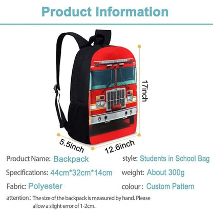 Large Water Resistant College Bag, Computer Bag, Durable Travel Laptop Backpack For Women Men Cute Red Fire Truck Print - color: Color567