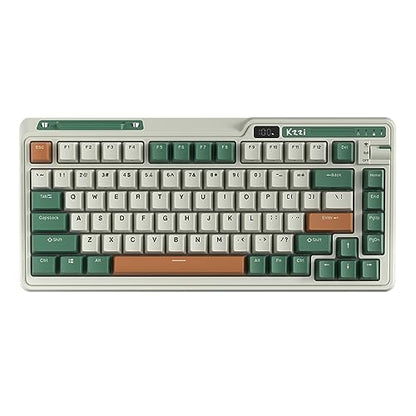 KZZI K75 PRO RGB 75% Wireless Gasket Mechanical Keyboard, Triple Mode BT 5.0/2.4G/USB-C 82 Keys Hot Swappable Gaming Keyboard w/Knob & Power Display, Custom Tactile Switches, Green - color: Time Machine Green, size: Eternity Tactile Switch