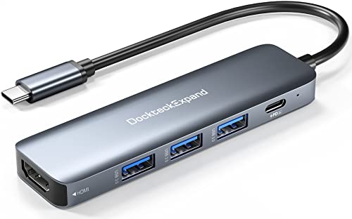 USB C HUB, DockteckExpand 5 in 1 USB-C Multiport Adapter | 4K HDMI, 100W Power Delivery, 3 USB 3.0 Data Ports for MacBook Pro/Air, iPad Pro/Air/Mini 6 and More - color: 5 IN 1 Space Grey