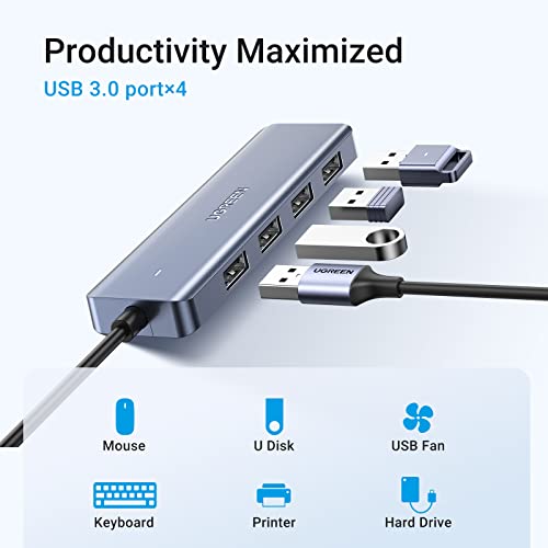 UGREEN USB C to USB A Hub, 4xUSB 3.0 Ports, 5Gbps Data Transfer,0.5ft Cable | USB-C 5V/2A Power Port for Laptop, MacBook Pro/Air, Mac Mini M4, iMac, iPad Pro, Chromebook, Dell XPS, Galaxy S23, and More - size: 0.5 FT