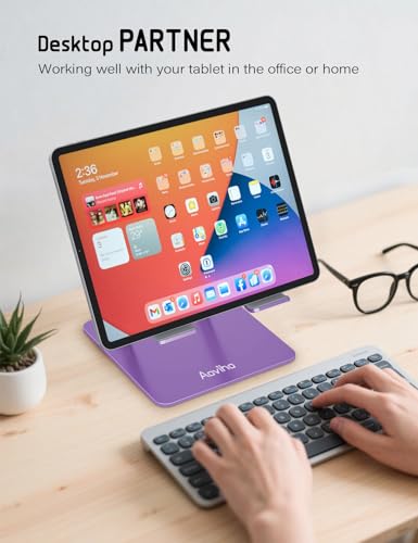 Aoviho Tablet Stand for Desk,Adjustable Tablet Holder,Purple | Stable Aluminum Design, Fits iPad Pro/Air/Mini & Samsung Tablets, Adjustable Viewing, Ideal for Office & Home - color: Purple