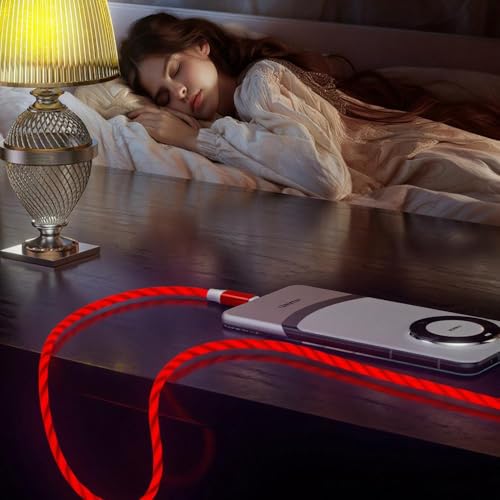 IHAO USB A to C Charger Cable PD Fast Charge and High Speed Sync Visible Starry LED Current Flowing Compatible with All USBC Device-Starry Red A to C 39Inches - color: Starry Red A to C