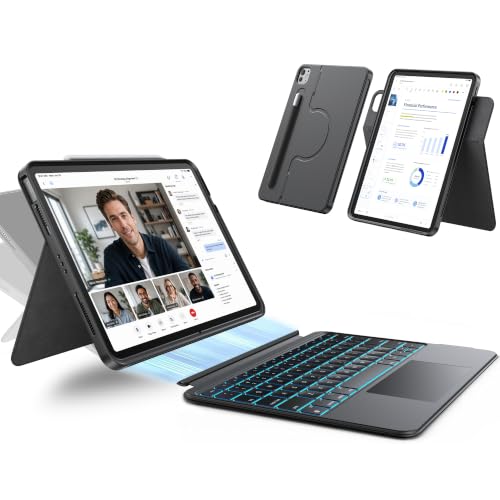 HOU 360° Rotating & Detachable Keyboard Case for 11" iPad A16 & 10.9" iPad 10th Generation, 155° Adjustable Stand, Stylus Slot, Multi-Touch Trackpad, 7- Colors Backlit, Full Protection Cover, Black - color: Black, size: For iPad A16 & iPad 10th generation