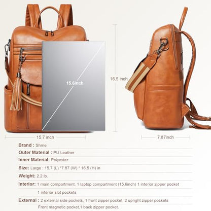 Laptop Backpack for Women 15.6 inch,Travel Leather Backpack Purse Nurse Teacher Carry on Backpack Computer Bag,Professional Water-Resistant College Business Work Casual Daypack,Brown - color: Brown02