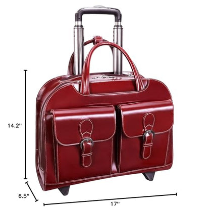 McKlein DAVIS, Top Grain Cowhide Leather, 15" Horizontal Wheeled Ladies' Laptop/Computer & Tablet Business Briefcase/Rolling Overnight Travel Bag, Removable trolley case
